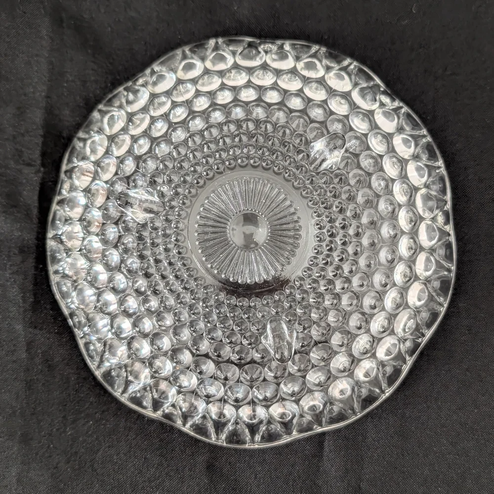 Vintage Clear Glass Small Footed Candy Dish Bowl Hobnail Scalloped 6.25